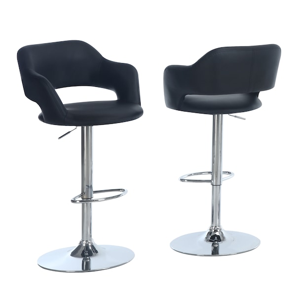 Monarch Specialties Bar Stool, Swivel, Bar Height, Adjustable, Metal, Pu Leather Look, Black, Chrome, Contemporary I 2357 - main